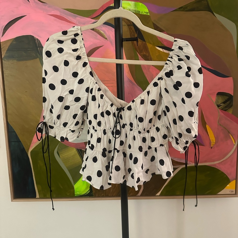 Love and Lemons Polka Dot Puff Sleeve Top